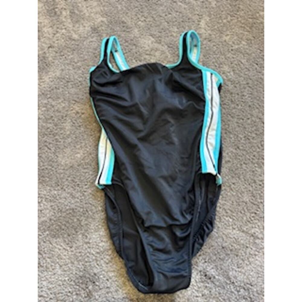 Miraclesuit One Piece Swimsuit Size 14 Black Aqua Trim Slimming Swimwear